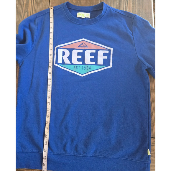 Reef Sweatshirt Medium Blue Crewneck Pullover Graphic Logo Surf Skate Streetwear - Picture 6 of 8